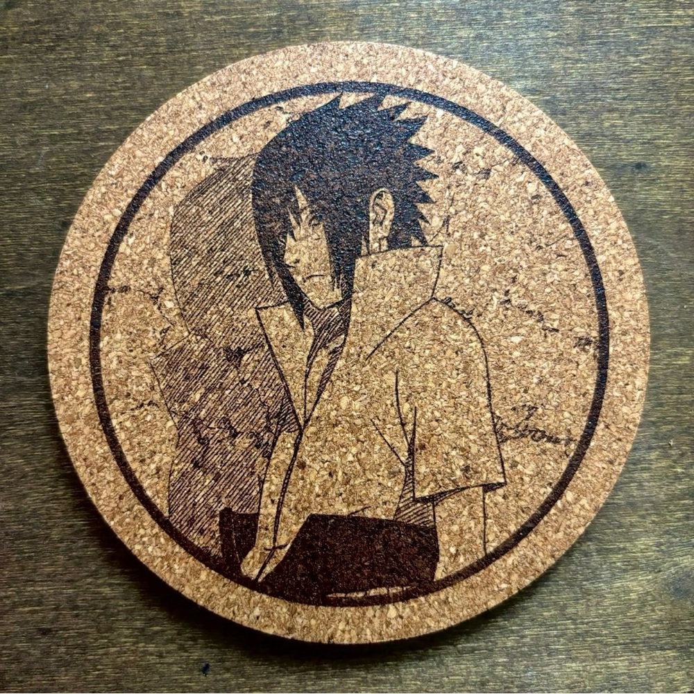 Naruto Sasuke Uchiha Laser Engraved Cork Coaster
